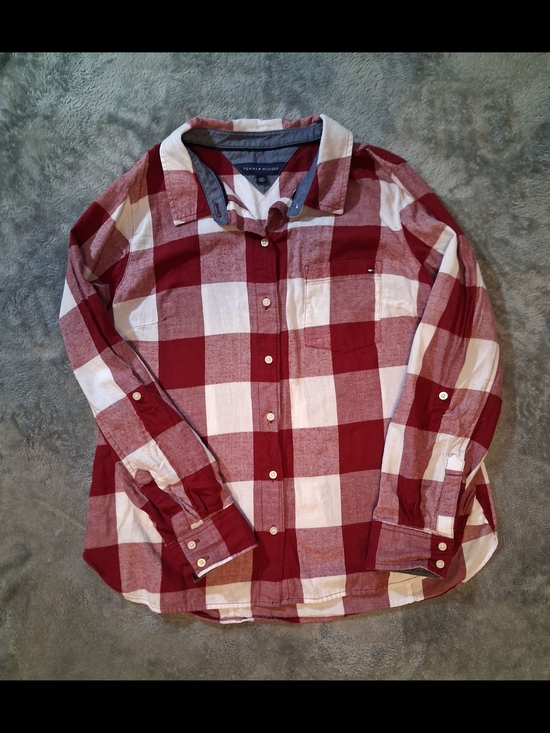 Tommy Hilfiger Tops - Womens Tommy Hilfiger Red and White Long Sleeve Plaid Button Up Shirt 100%cotton